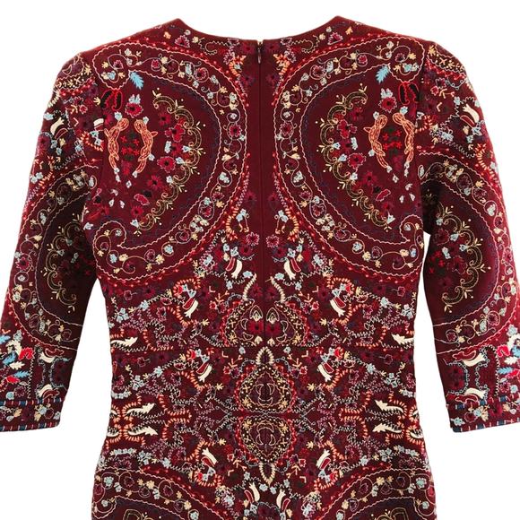 Haute Hippe Paisley Embroidered Dress Women's Size 4 Lined Deep Red Beautiful - Picture 6 of 7